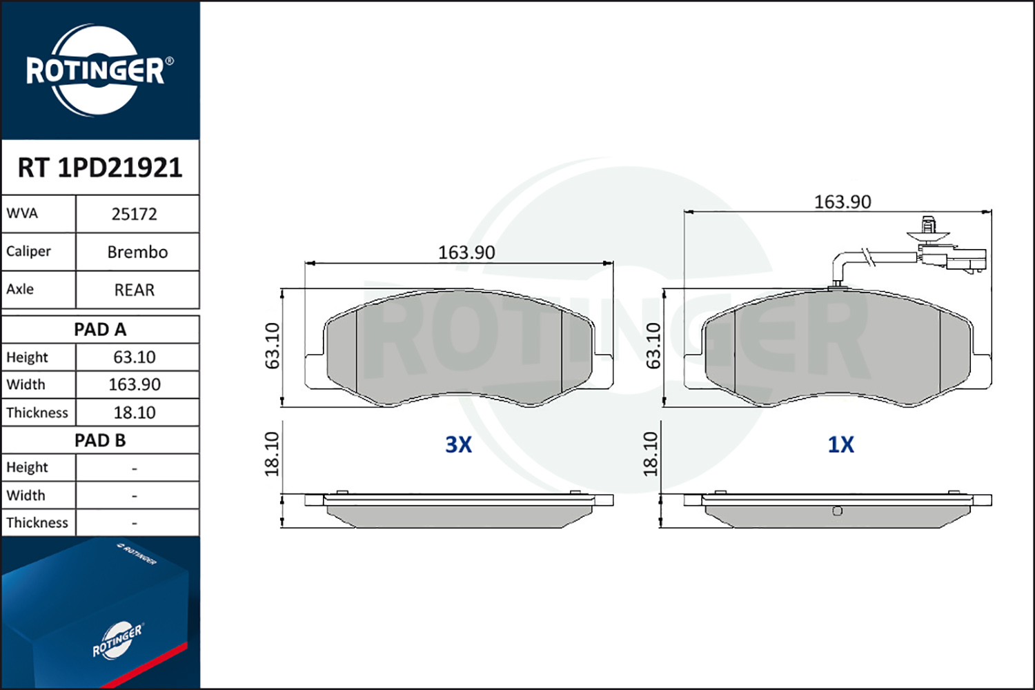 Set placute frana,frana disc RT 1PD21921 ROTINGER